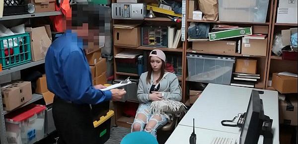  Amateur shoplifter teen busted and then fucked by security